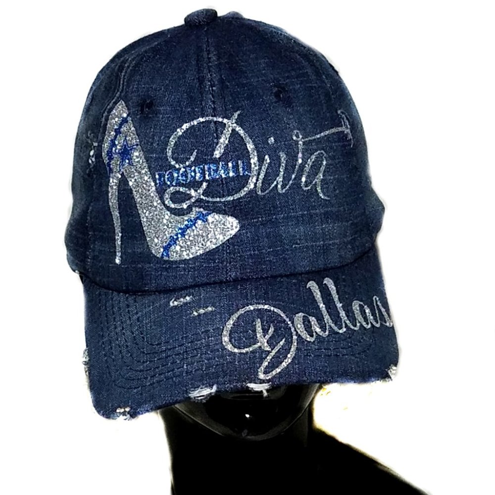 Denim Dallas Football Diva Navy Fitted Adj. Baseball Cap.